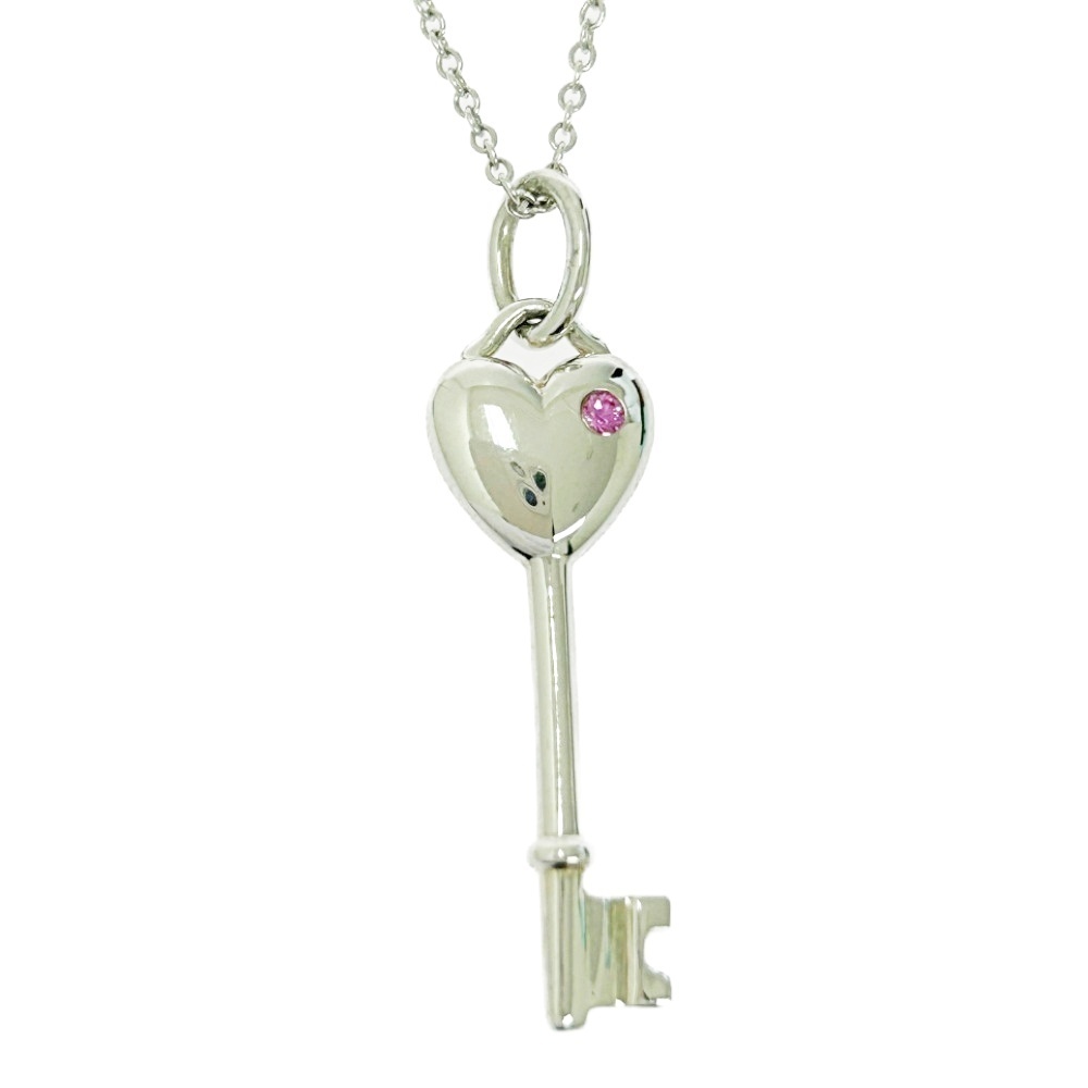 TIFFANY Co Silver Pink Sapphire Heart Key Necklace